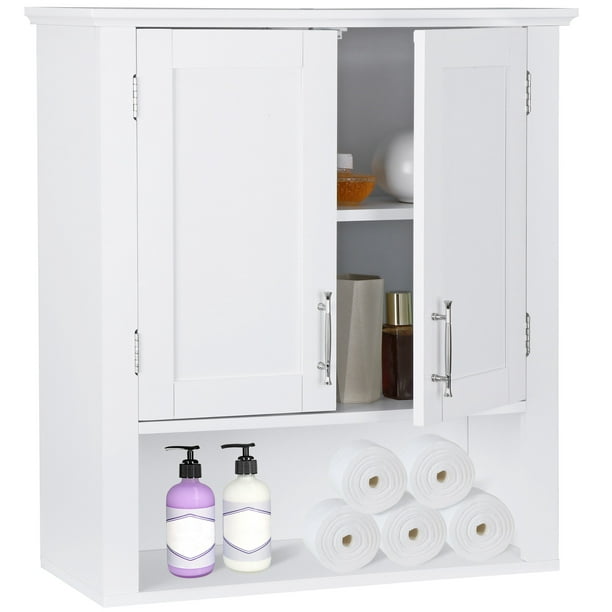 Zeny Bathroom Wall Cabinet With 2 Door, Wall Mounted Wooden Shelves With Doors