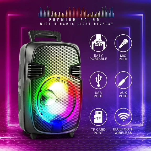 Top Tech Audio Bluetooth Speaker 1500 watts LED Rechargeable Wireless Portable Speaker Sound System with Microphone