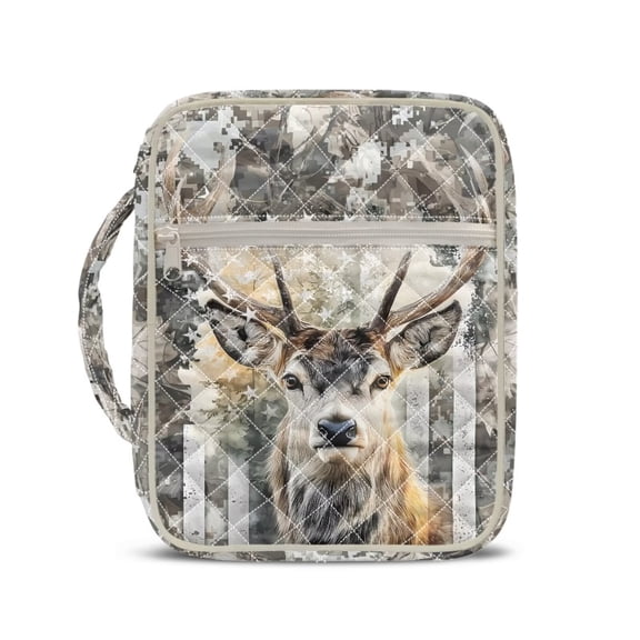 Xixirimido Bible Cover Case for Women, Quilted Bible Cover Bag with Handle, Bible Carrying Case Study Supplies Accessories for Men, Deer American Flag Abstract Camo Pattern