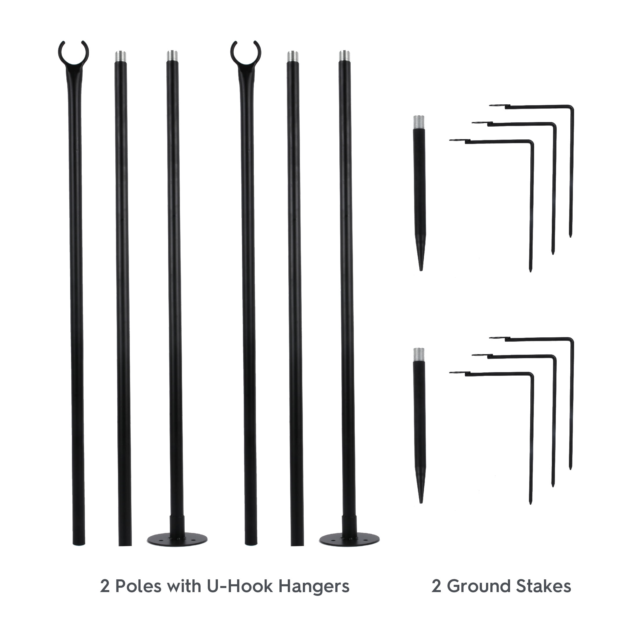 Better Homes & Gardens 9 ft Outdoor String Light Poles, Heavy-Duty Steel Patio Light Poles with Ground Stakes, Backyard & Garden Lighting Support, Black, 2-Pack
