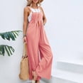 thumbnail image 5 of gakvbuo Suspender Jumpsuit for Women's summer cotton and linen button strappy Sleeveless Waist pleated Wide Leg jumpsuit Casual Overalls Palazzo Pants Rompers Jumpers With Pockets, 5 of 6