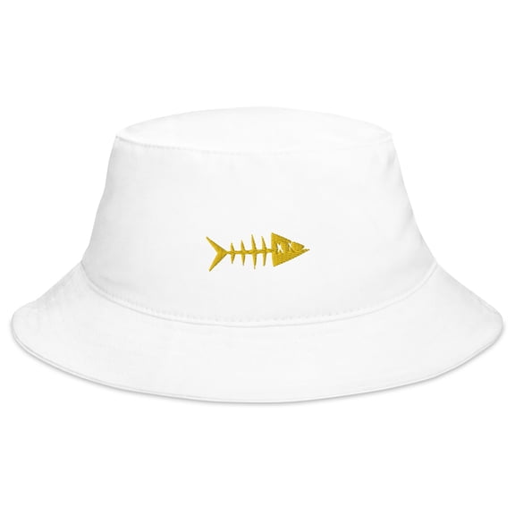 Clishirt Adult Unisex Embroidered Yellow Fish Cotton White Bucket Hat