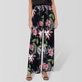 thumbnail image 3 of Cropped Pants for Women Spring Summer Lightweight Floral Print Elastic High Waist Wide Straight Leg Stretchy Boho Pants, 3 of 8