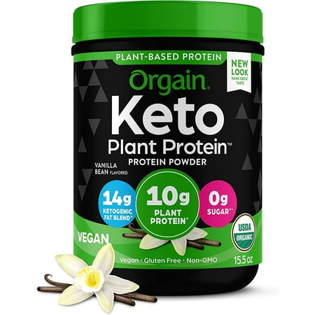 Orgain Organic Vegan Keto 10g Plant Based Protein Powder- Vanilla Bean Flavor, 15.5 oz
