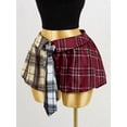 thumbnail image 6 of Multicolor Plaid Patchwork A-Line Flared Mini Skirt With Tie Detail, 6 of 7