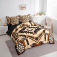 thumbnail image 3 of Manfei Retro Aztec Bedding Twin Size,Boho Bohemain Flower Comforter Sets with Sheets,Brown Black Geometry Bedding Sets Twin Size,Microfiber Bedroom Decoration Reversible,7pcs, 3 of 7