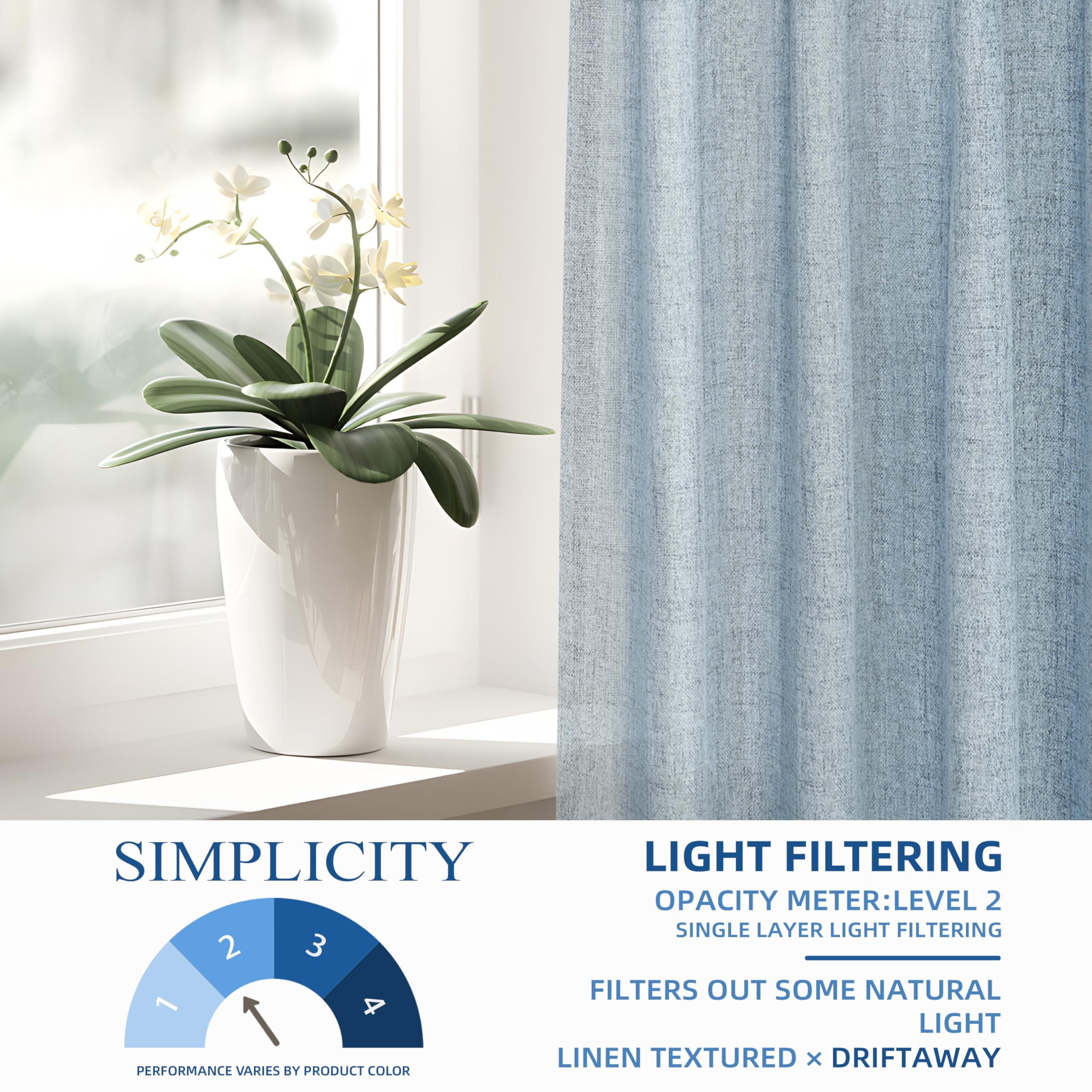 DriftAway Blue Linen Curtains 63 Inches Long for Living Room Thick Semi Sheer 2 Panels Farmhouse 3 Inch Rod Pocket Back Tab Boho Rustic Light Filtering Window Drapes for Bedroom Privacy Assured