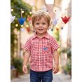 thumbnail image 4 of BemeyourBBs Toddler Baby Boy Girl 4th of July Shirt Outfit Kids Patriot Independence Day Shirt Summer Clothes Plaid Print America Flag Embroidery Short Sleeve Lapel Button Down Shirt Tops, 4 of 9