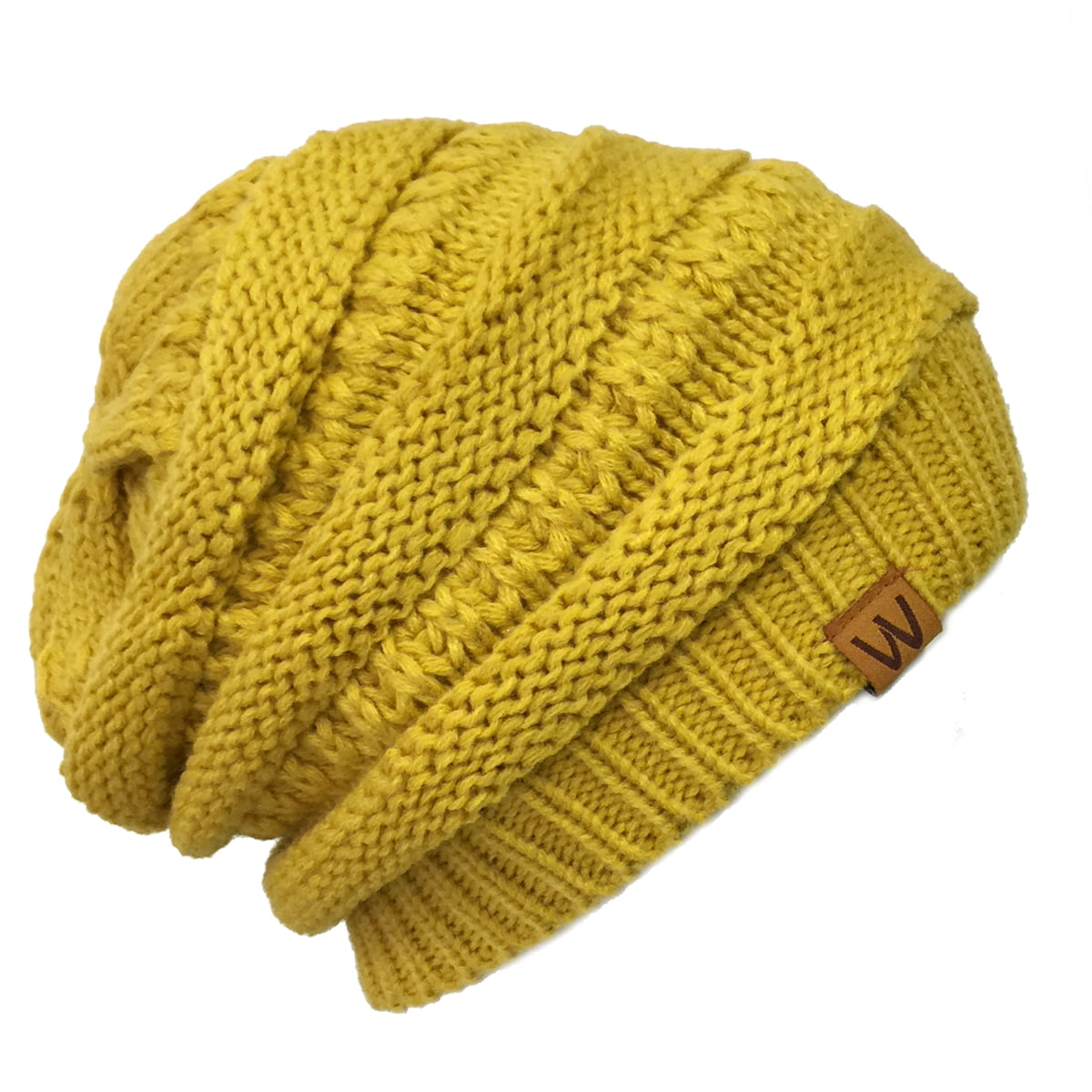 Slouchy Winter Beanie Cap Hat, Yellow 