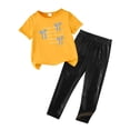 thumbnail image 3 of ITSAME Girls Outfit Set, Crewneck Bow Printed T-Shirt and Leggings Kids Fashion Comfortable Set 2-Piece Orange Size 2-3T, 3 of 5