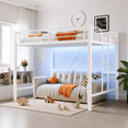 thumbnail image 2 of Zimtown Loft Bed Queen Size with LED and Charging Station, Metal Bunk Bed Frame,Heavy Duty Metal Slat Support,White, 2 of 9