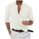 thumbnail image 2 of pstuiky camisas de manga larga para hombre, Camisa de lino de manga larga con botones y botones de color liso para hombre Tops casuales para hombres s, 2 of 5