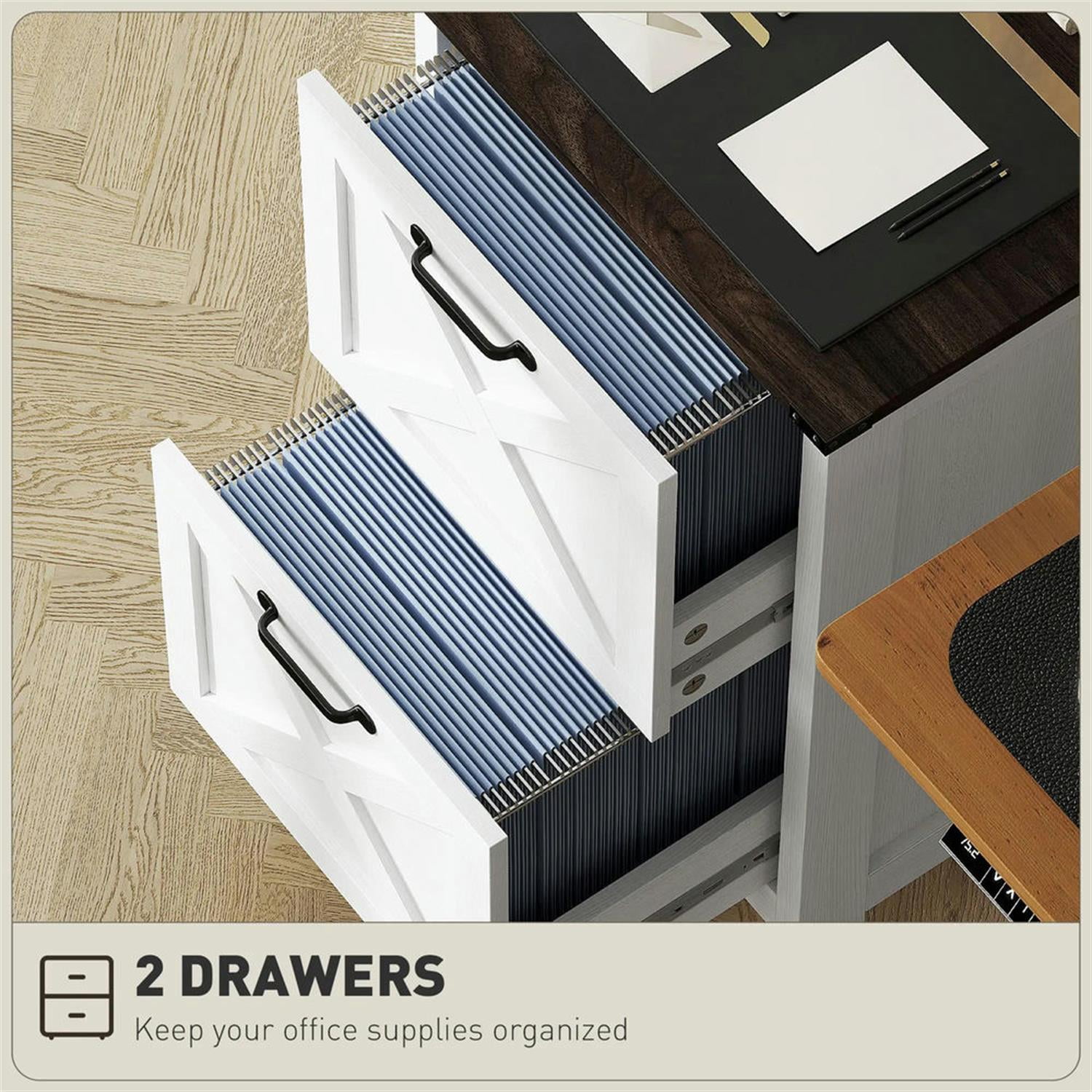 Demi Bonn Modern 2-Drawer Filing Cabinet for Letter, A4 and Legal Size, Home Office, Rustic Farmhouse Vertical File Cabinet, White