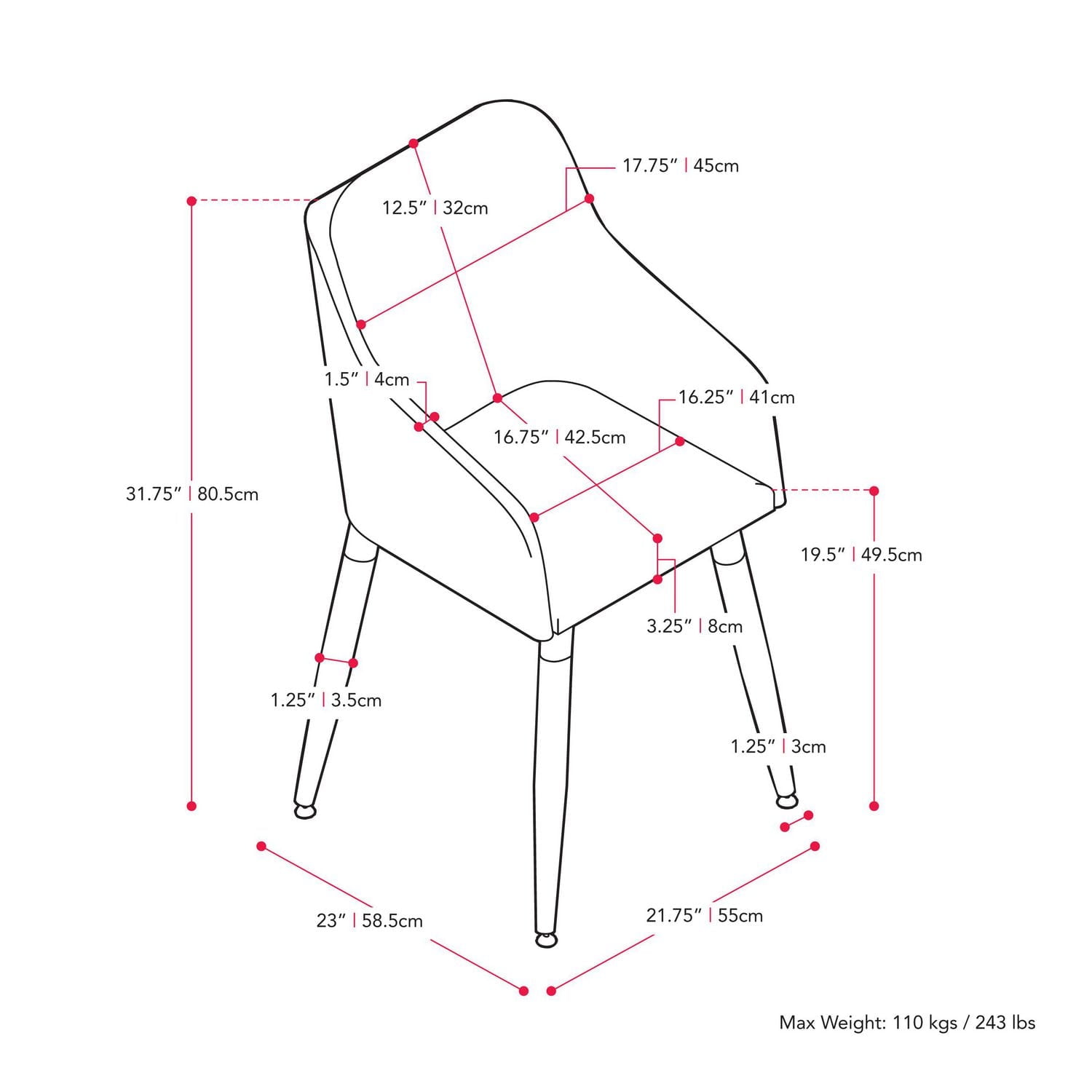 CorLiving Ayla Set of 2 Velvet Upholstered Indoor Side Chairs with Flared Wood Legs