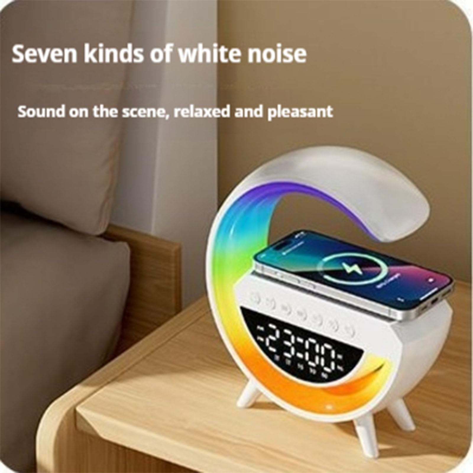 HPZZ LED Wireless Speaker Charger, Atmosphere Bedside Light with Wireless Charging Station,Music Lit Lamp 4 in 1 Alarm Clock Gifts Idea for Family(2301)
