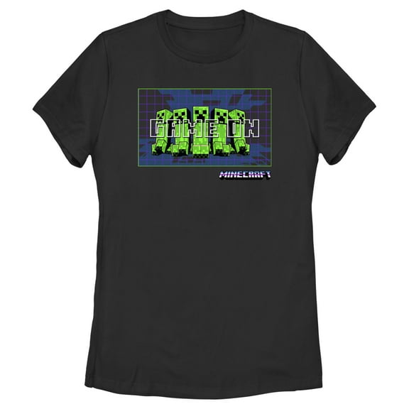 Women's Minecraft Creepers Game On  Graphic Tee Black X Large