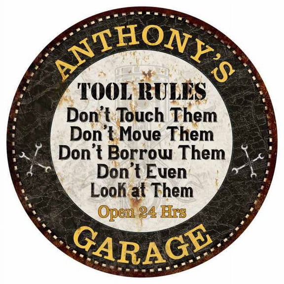 ANTHONY'S Garage Rules 14" Round Metal Sign Garage Bar Wall Decor 100140013370