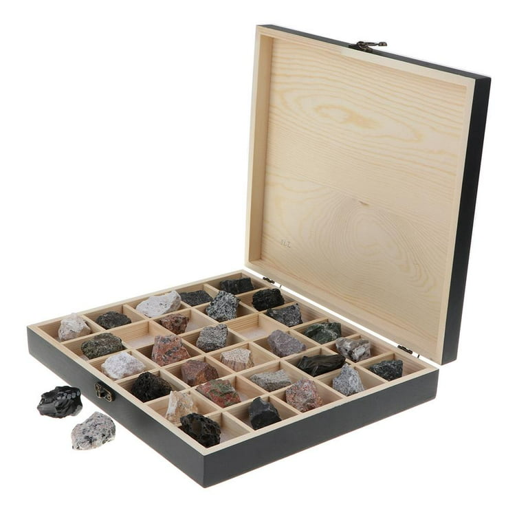 Rock & Mineral Collection - Igneous Geology Specimens Earth Science  Educational - Wooden Box Of 30 pieces Assorted Magmatic Rocks 