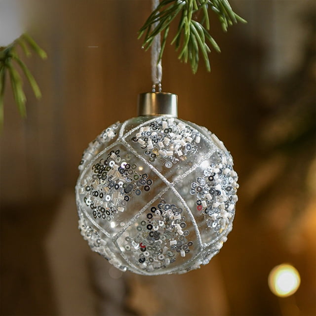 xihome Adornos navideños de cristal transparente con lentejuelas blancas y bolas de diamantes de imitacin para decorar el rbol de Navidad.