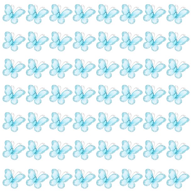 Uxcell 50Pcs Mariposas para Manualidades, Mariposa de Organza de Alambre de Malla de 1.2" para Decoración de Hogar DIY, Ropa, Boda, Azul