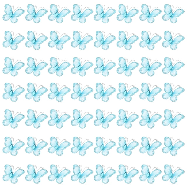 Uxcell 50Pcs Mariposas para Manualidades, Mariposa de Organza de Alambre de Malla de 1.2" para Decoración de Hogar DIY, Ropa, Boda, Azul