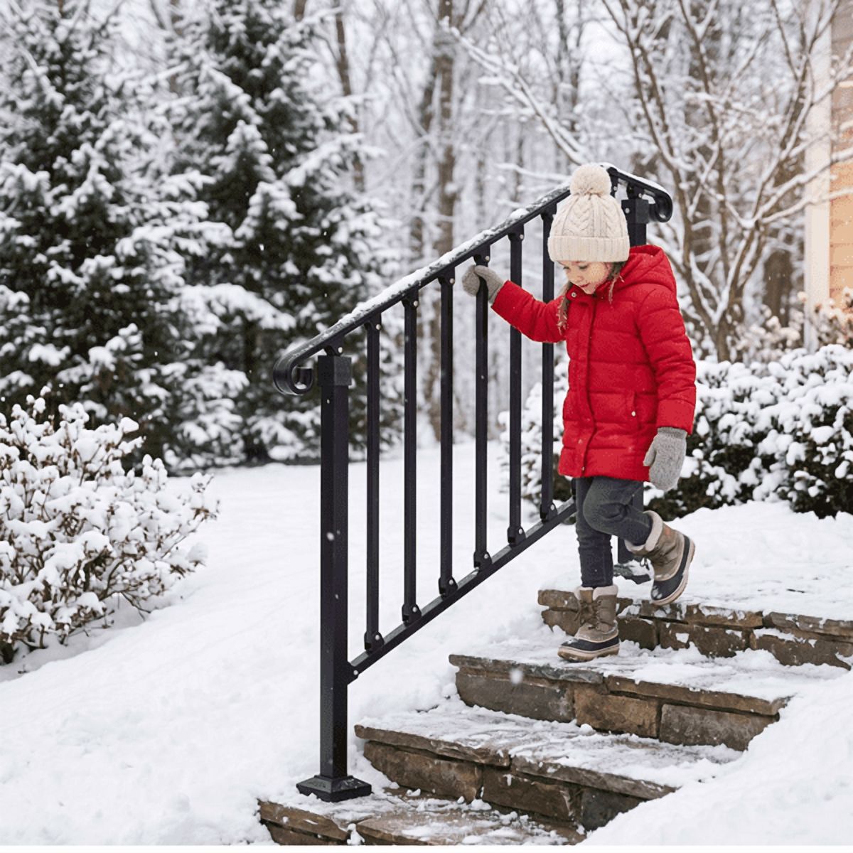 3‑Tier ABS Plastic Handrail for Patio Courtyard Stairs, Matte Black