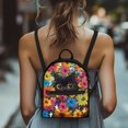 thumbnail image 4 of HELLHERO Black Cat Floral Design Travel Shoulder Bags with Front Pocket Small Backpack Purse for Gym Outing, Polyester Lightweight Back Pack, 4 of 8