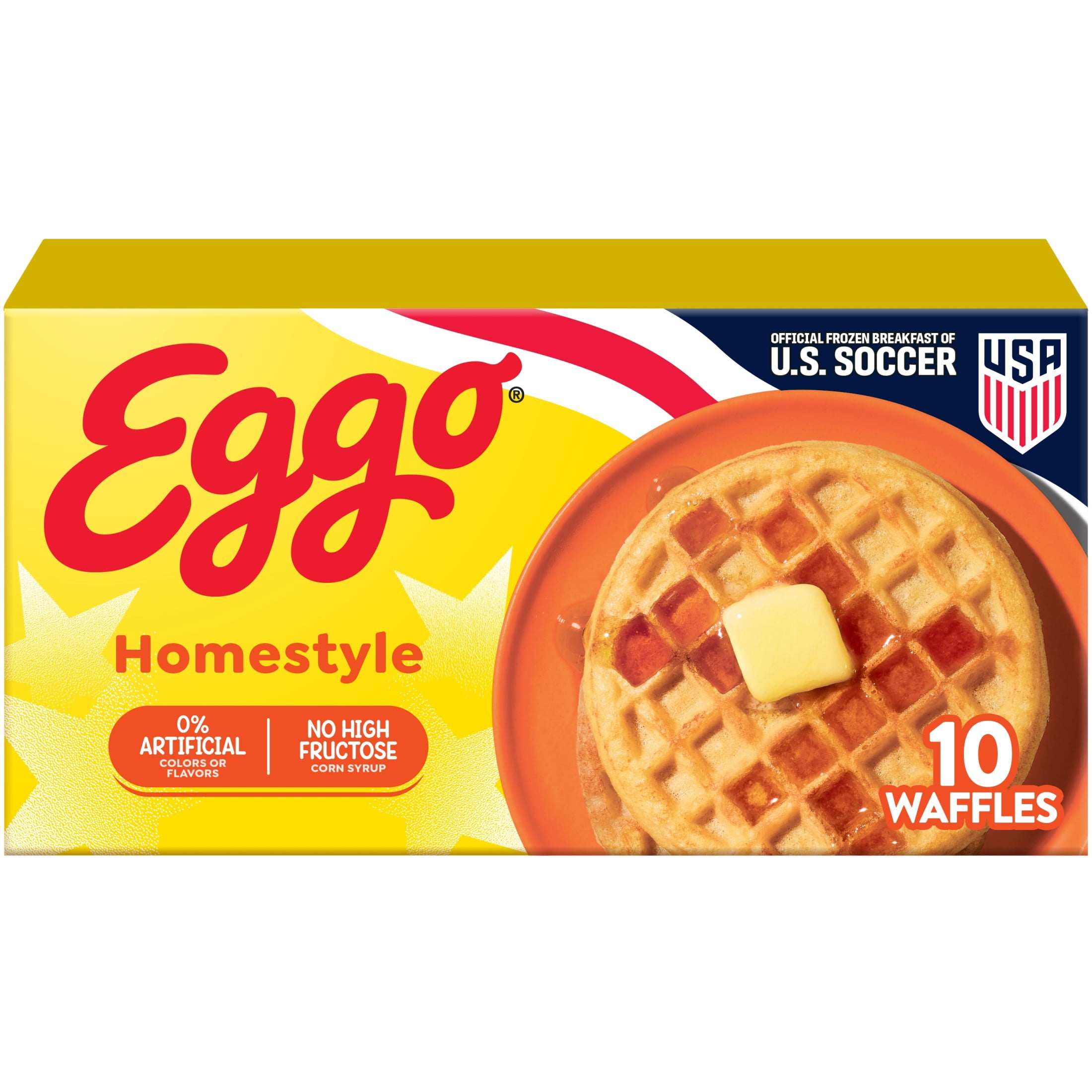 Eggo Homestyle Waffles, Breakfast Food, 12.3 oz, 10 Count (Frozen), Regular