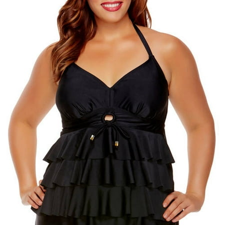 Ruffle top plus size swimsuit models gown