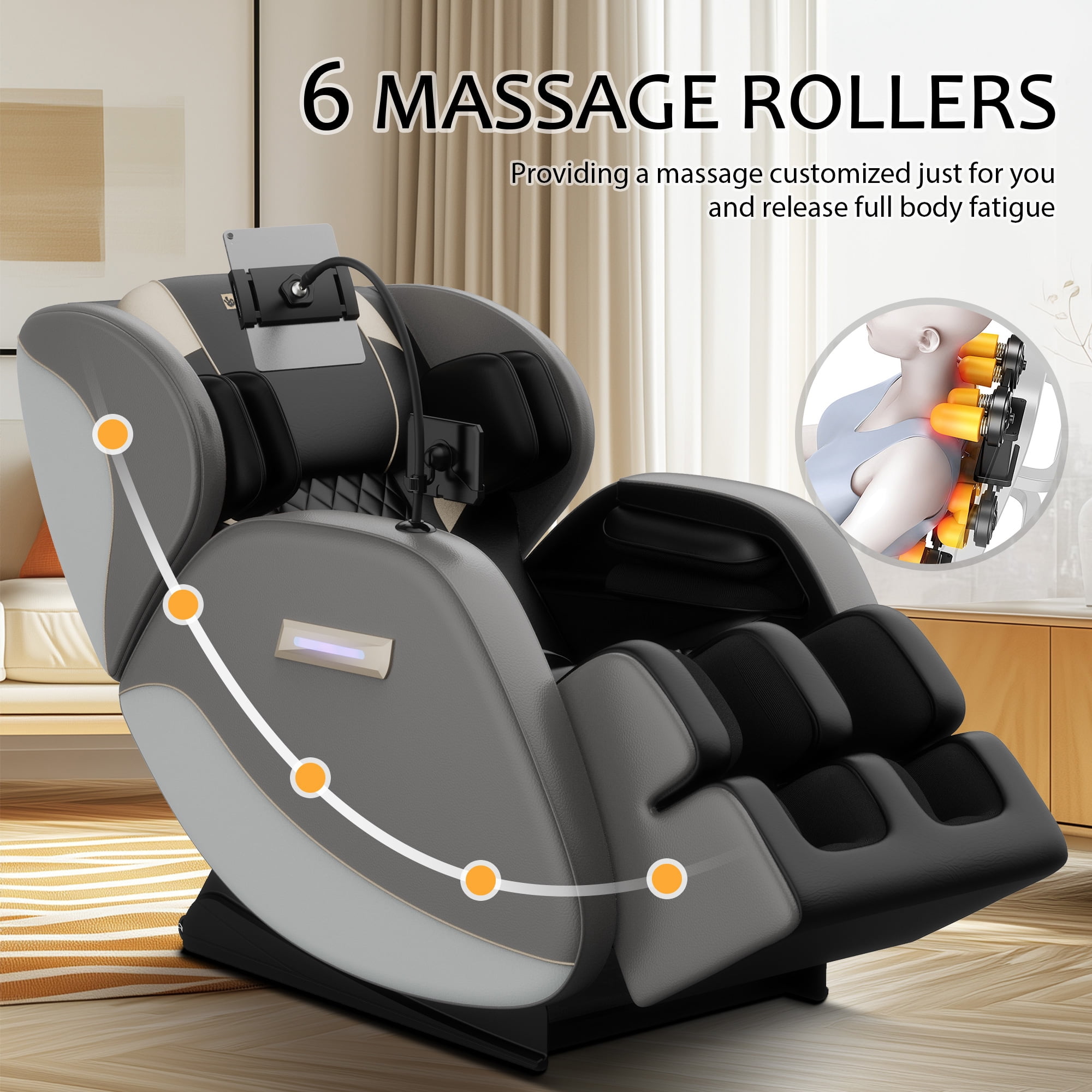 AENKYO Full Body Zero Gravity Massage Chair with Heating, Airbags, Bluetooth Speaker, Foot Roller, and Touch Screen Control Gray