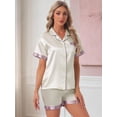 thumbnail image 3 of DARING DIVA Women's Satin Pajamas Sleepwear Button Down Contrast Color Tops XS White, 3 of 7