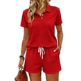 thumbnail image 2 of ASDFVBKG Polo Shirts Set for Women Short Sleeve Collared Button Golf Tee and Shorts Cotton Business Casual Summer Work Tops Red 2XL, 2 of 8