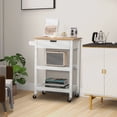 thumbnail image 4 of Gymax 3-Tier Kitchen Island Cart Rolling Service Trolley w/ Bamboo Top Shelves White, 4 of 10