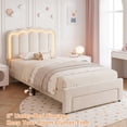 thumbnail image 6 of Hijob Twin Size LED Bed Frame for Girls/Kids with Storage Drawers, Velvet Upholstered Platform Bed with Adjustable Headboard, No Box Spring Needed, Beige, 6 of 8