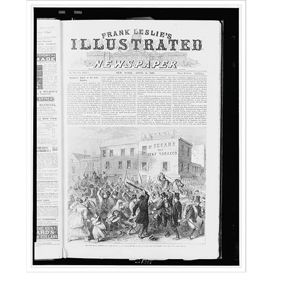 Historic Print, The riot on St. Patrick's Day - the attack on the police at the corner of Grand and Pitt Streets, New York City, 16" x 20"