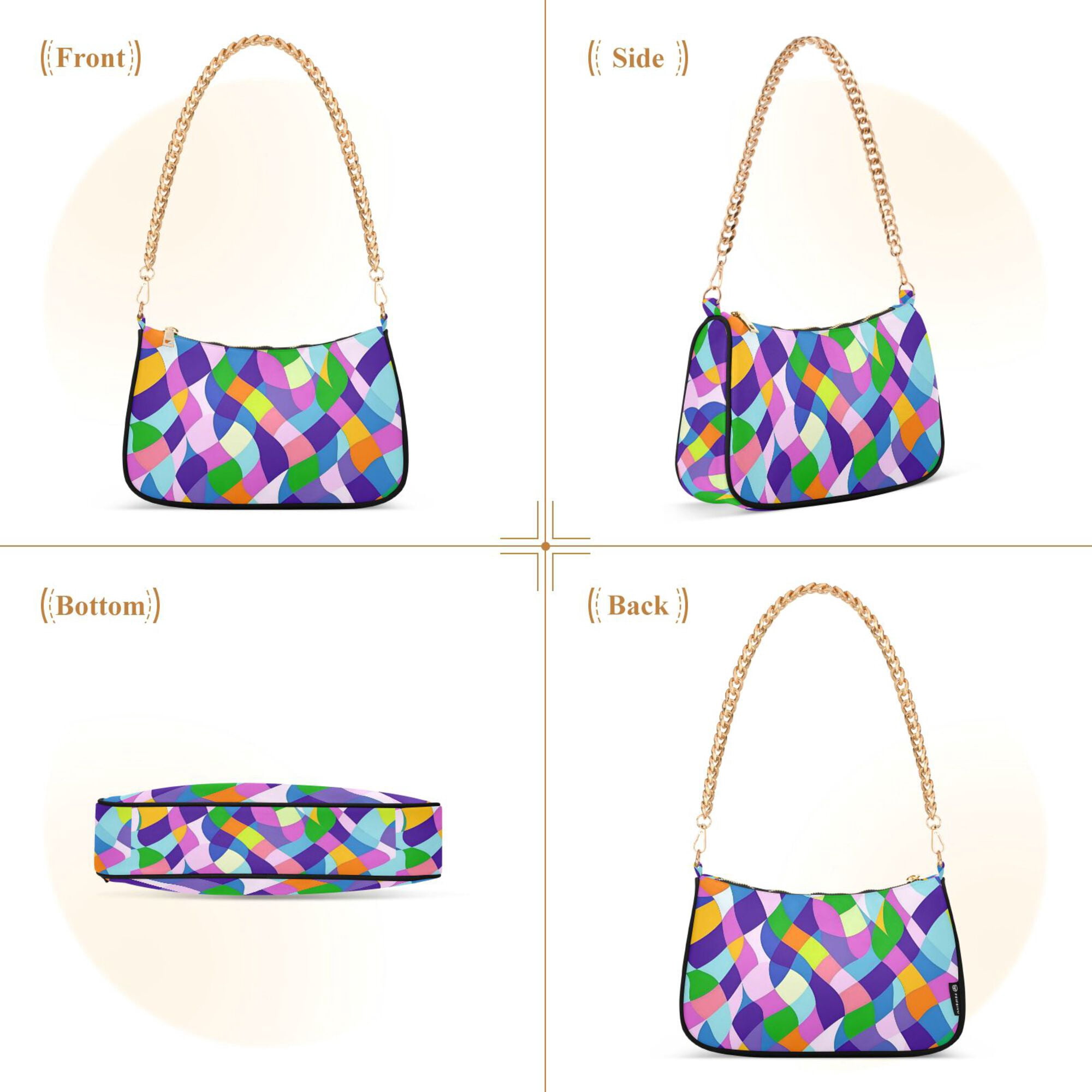 FORMRS Womens Shoulder Bag with Chain Strap Clutch Purse Cute Tote Handbag, Green Wavy Plaid