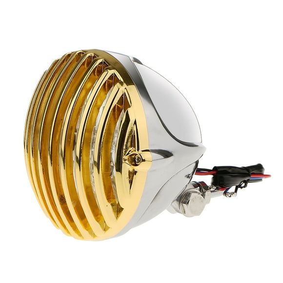 Lente de cabeza de motocicleta perfecl con cubierta de rejilla Chopper Bob Oro plata