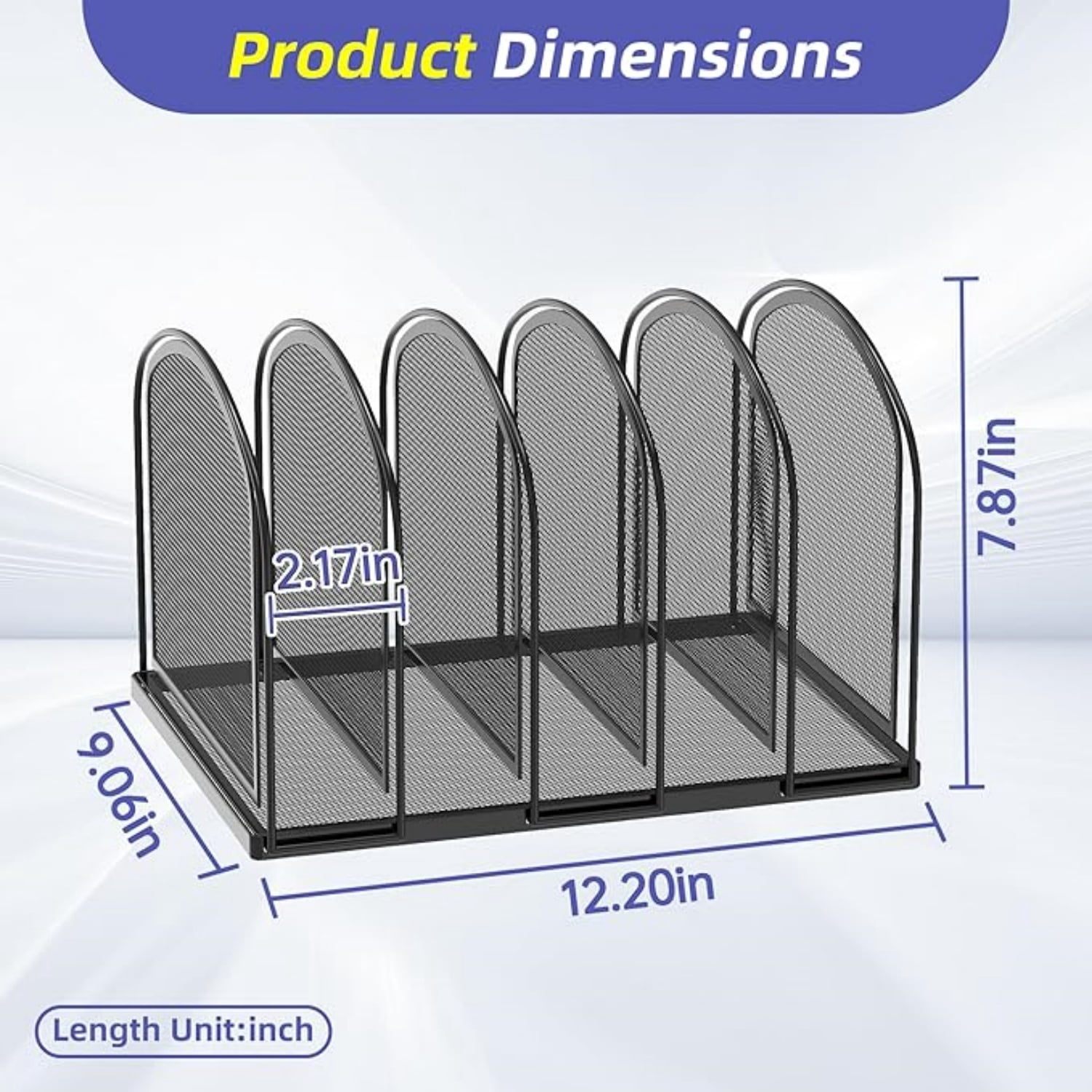 INTIGE 5 Compartment Metal Mesh File Organizer for Desk, Desk Folder Holder, Black, 1 Piece