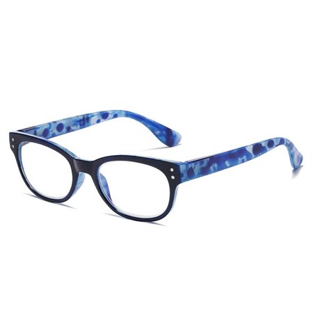Fashion Portable Vintage Flowers Eyeglasses Ultra Light Frame Reading Glasses Eye Protection BLUE STRENGTH 250