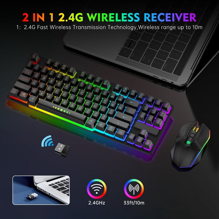 Y-FRUITFUL Wireless Lighted Keyboard Mouse Combo, 87 Keys, USB