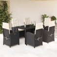 thumbnail image 1 of vidaXL 7 Piece Garden Dining Set with Cushions Black Poly Rattan, 1 of 8