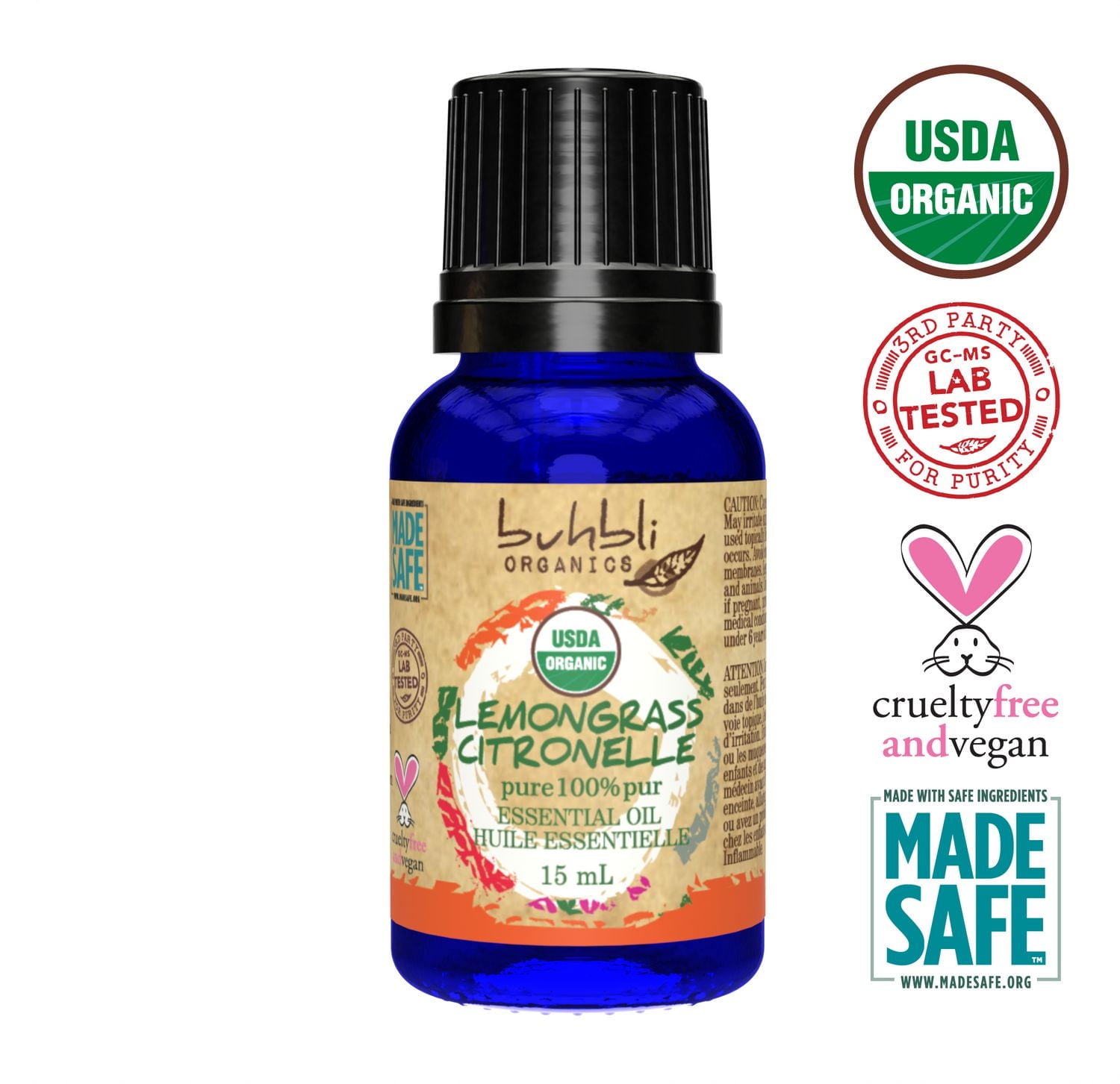 Buhbli Organics - Organic Lemongrass Essential Oil, 15ml, 100% Pure & Natural - Bottled in Canada
