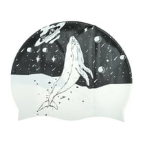 Unique Bargains 1 Pc Silicone Waterproof Kunpeng Print Swim Cap Black White
