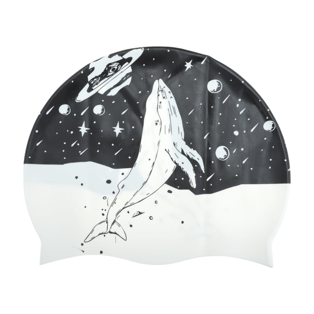 Gorro de natación impermeable de silicona con impresión Kunpeng 1 Pc Negro Blanco