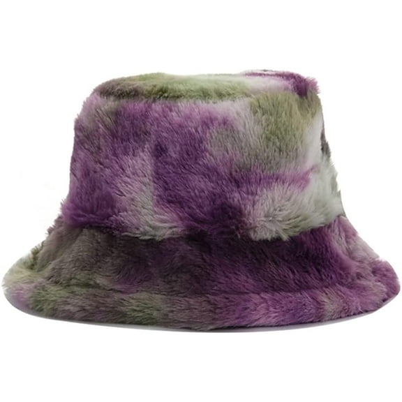 CoCopeaunt Women Tie Dyed Plush Bucket Hat Winter Fuzzy Casual Trendy Thick Fisherman Cap