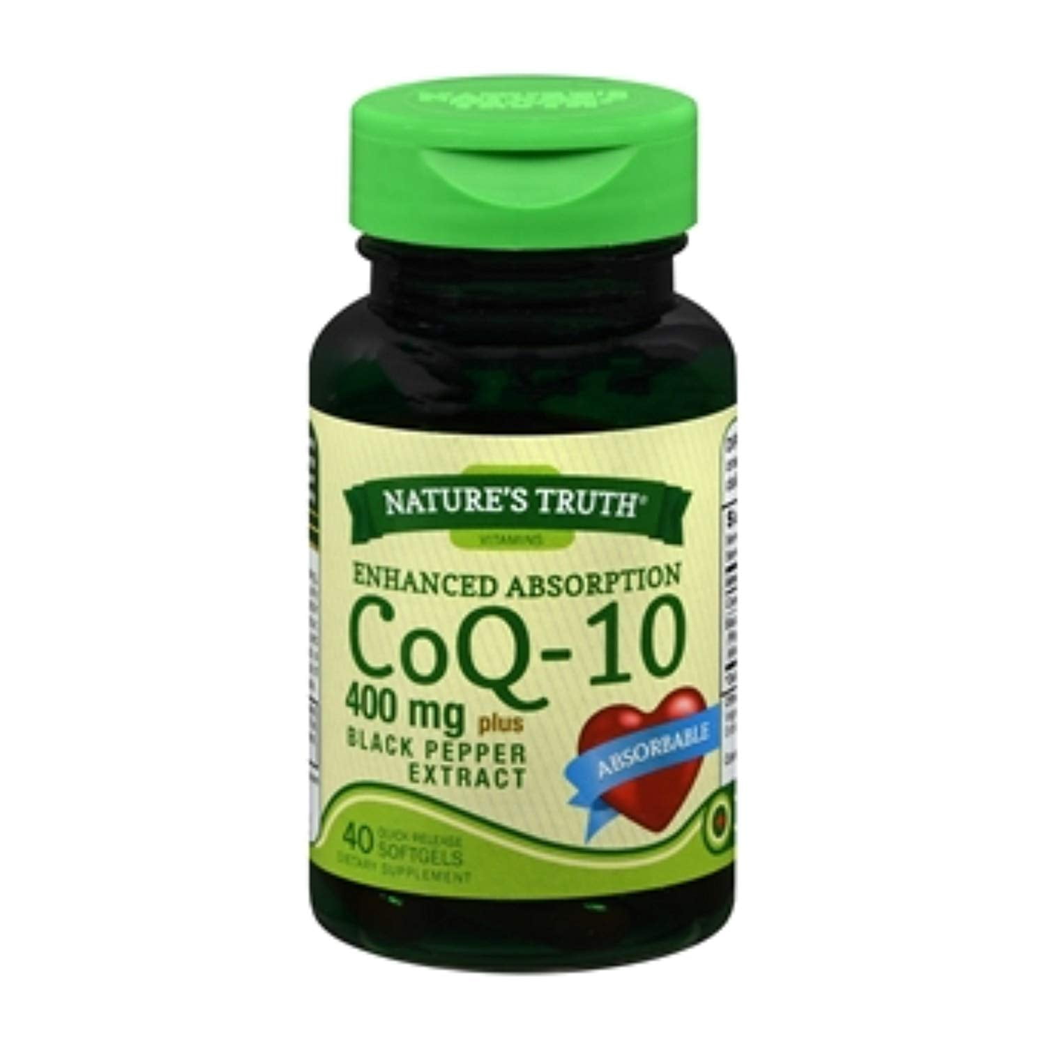Nature's Truth 400mg CoQ10 Plus Black Pepper Extract 40 Softgels Each