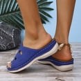 thumbnail image 3 of Womens Orthopedic Sandals Boho Hollow out Open Toe Slides with Arch Support Comfy Slip on Low Wedge Slip on Beach Shoes Casual Slippers Blue Size 9.5, 3 of 7