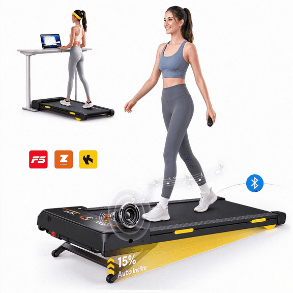 Toputure Walking Pad Treadmill, 15% Auto Incline, Bluetooth Speaker, RGB LED Display, APP & Magnetic Remote Control, for Home & Office Use