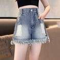 thumbnail image 2 of Landzoo Toddler Girls Shorts Solid Color Elastic Waist With Pockets Summer Casual Girls Denim Shorts Size 7-8 Years Blue, 2 of 7