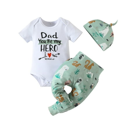 

Toddler Little Boys Summer Outfits 3Pcs Set Short Sleeve Cartoon Letter Prints T Shirt Tops Pants With Hat Infant Clothes Size 12M White